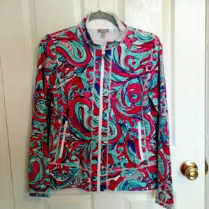 Talbots Activewear Zip Up Jacket Blue Pink Small
